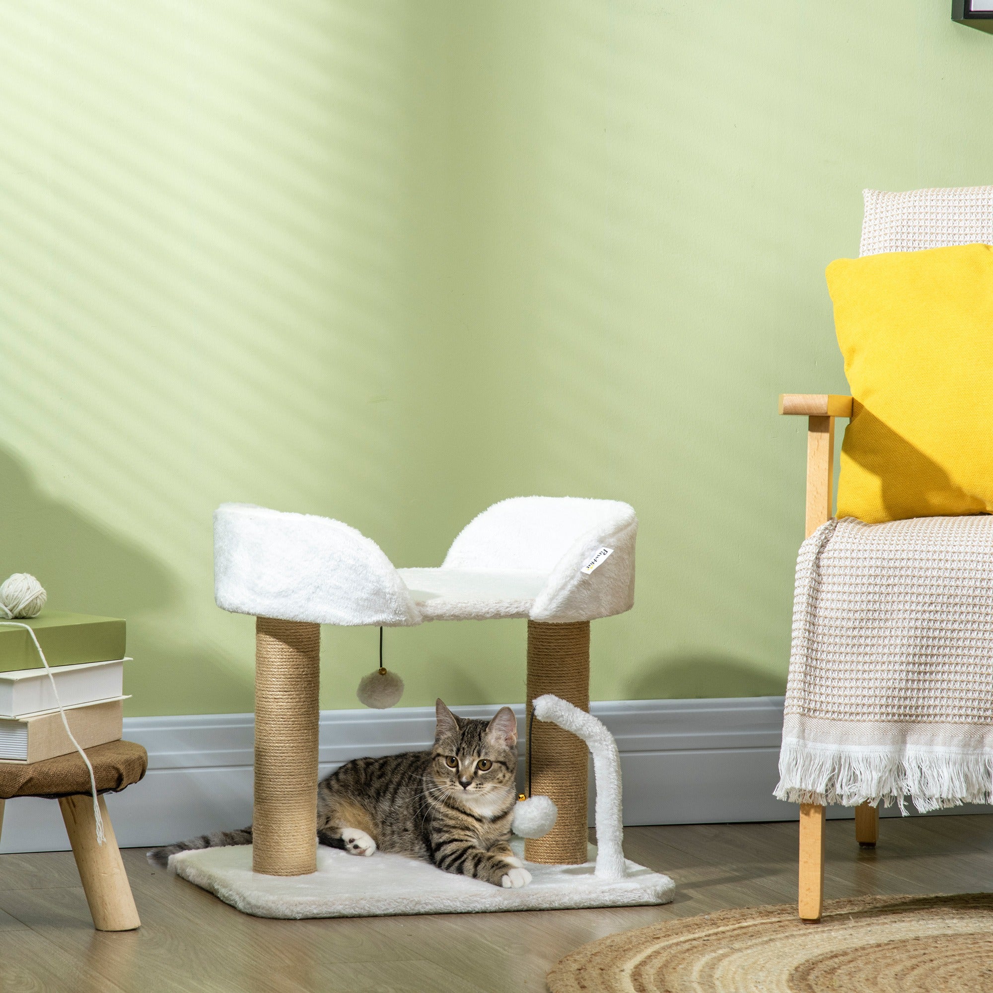 Cat Tower Condo for Indoor Cats, Small Cat Tree with Jute Scratching Posts, Top Perch, Dangling Balls, White Cat Trees at Gallery Canada