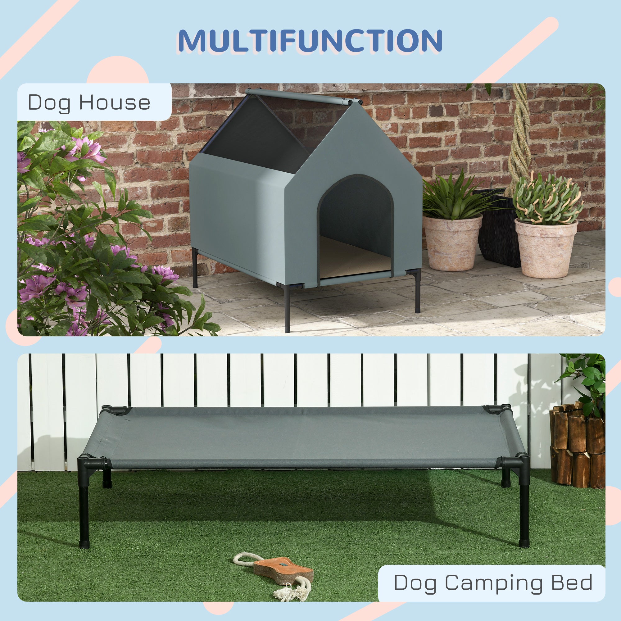 Dog House Outdoor Elevated Dog Bed with Removable Cover, Mesh Windows, Storage Bag, for S and M-Sized Dogs, Grey Houses, Kennels & Pens   at Gallery Canada