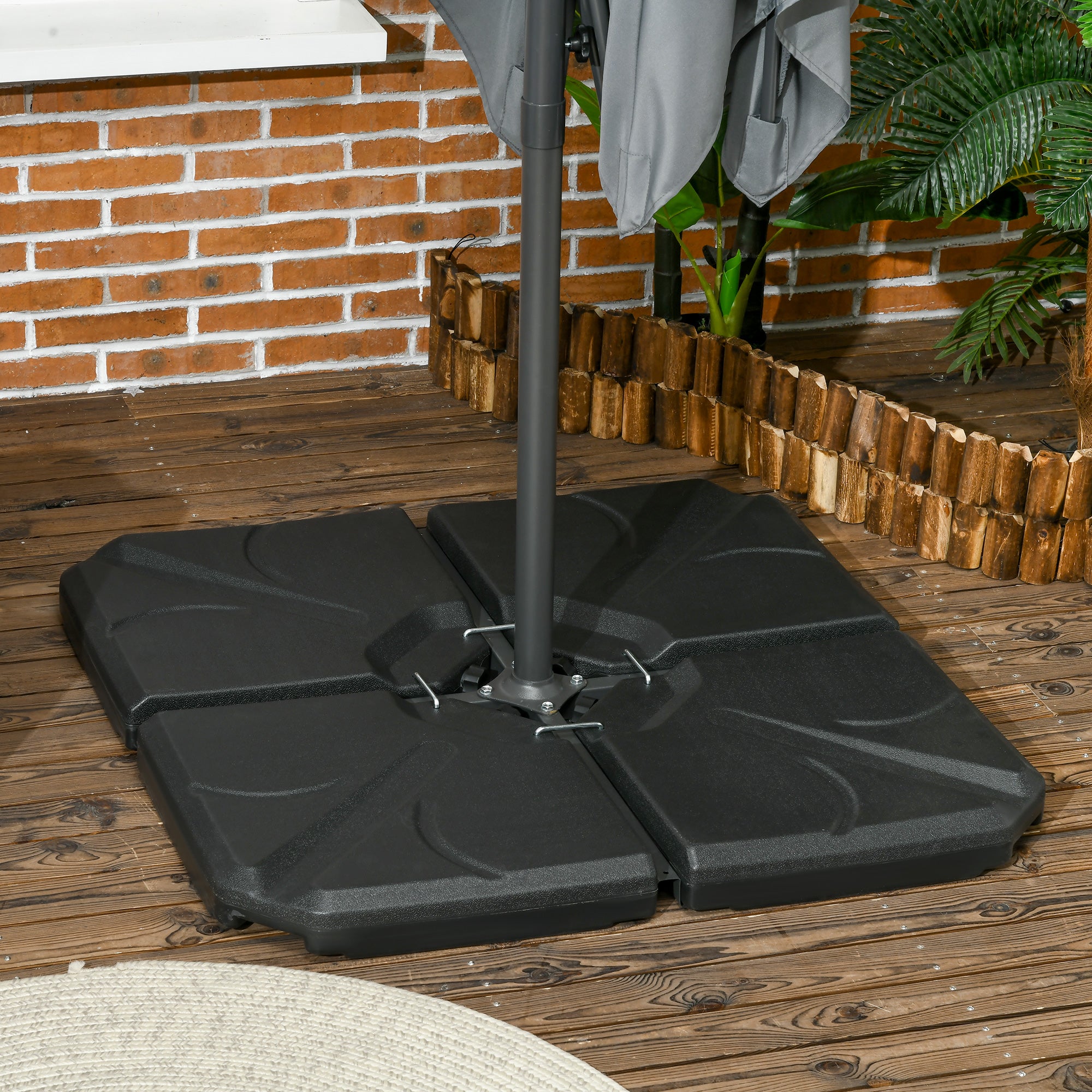 4 Piece Umbrella Base Stand Cantilever Offset Patio Umbrella Weight Plates w/ U Locking, 123 lb Capacity Water or 158 lb Capacity Sand, Black Umbrella Bases at Gallery Canada