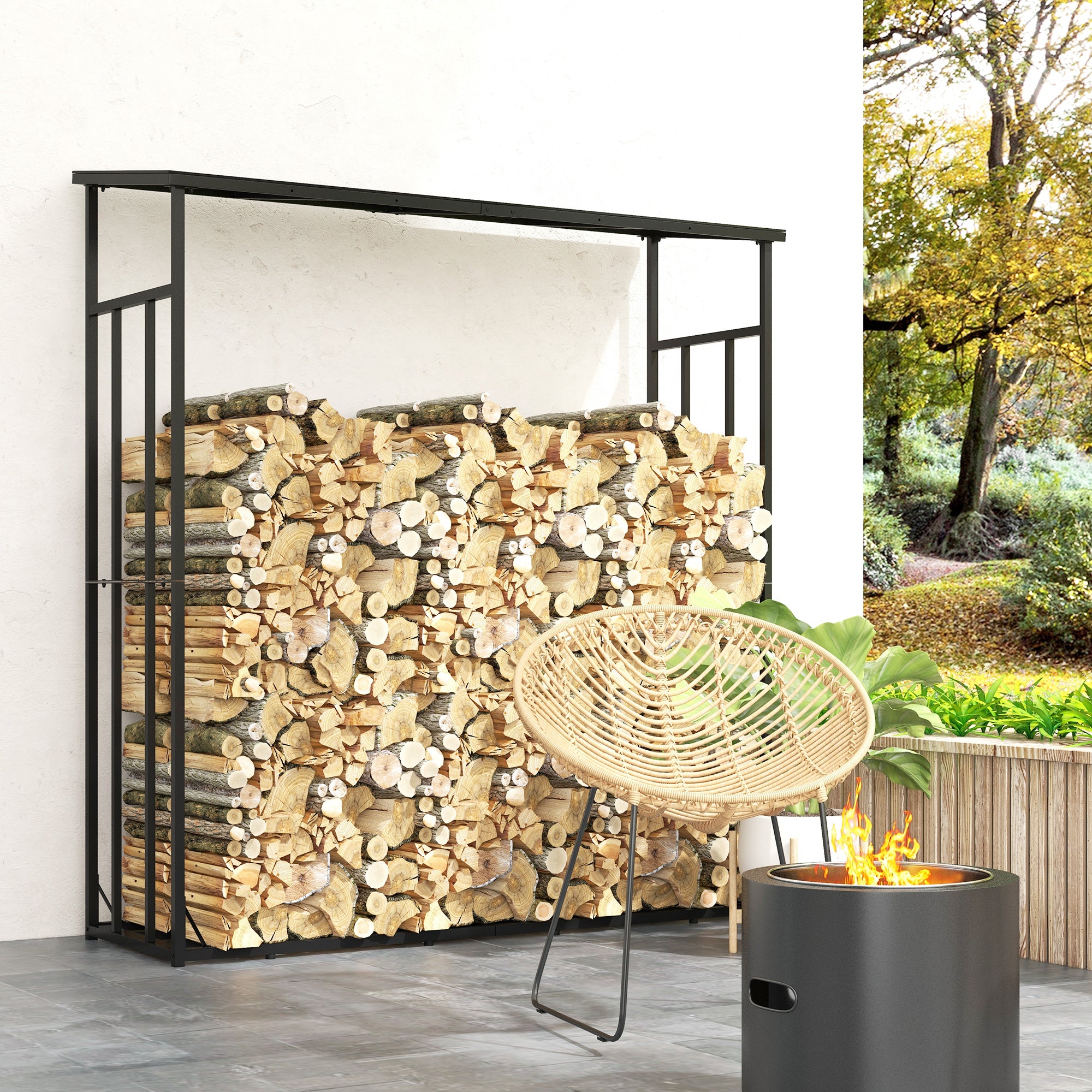 6ft Outdoor Firewood Rack with Cover and Polycarbonate Roof, 4400 lbs Load Wood Storage Holder, Outdoor Log Rack Firewood Racks at Gallery Canada