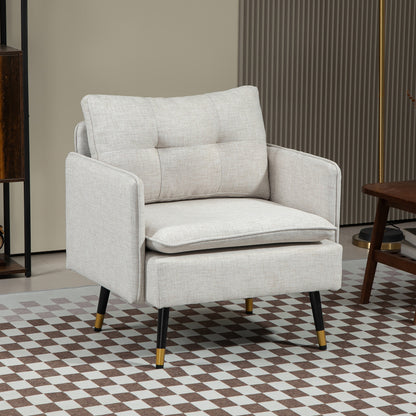 Modern Armchair, Upholstered Accent Chair with Tufted Back Cushion and Steel Legs for Living Room, Bedroom, Cream White Accent Chairs   at Gallery Canada