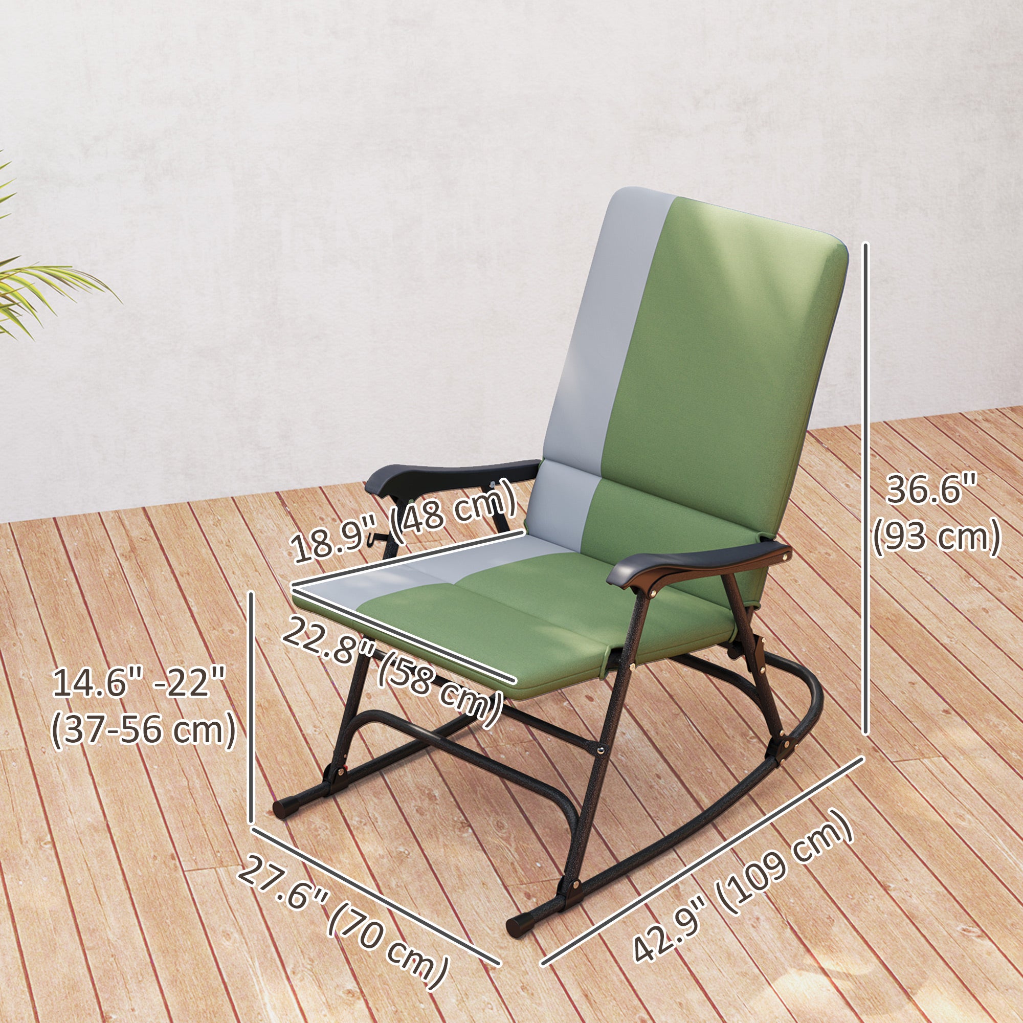 Folding Rocking Chair Set, Oversized Outdoor Rocking Chair with 400 lbs Capacity, Wide Seat, Padded High Back, Green Outdoor Rocking Chairs at Gallery Canada