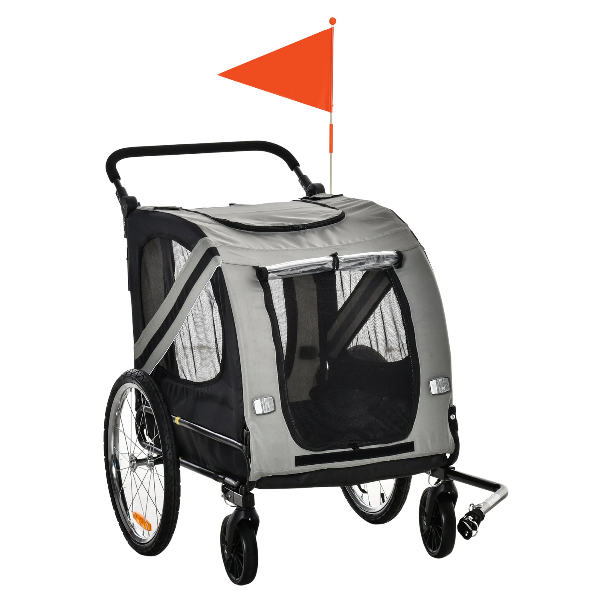 Dog Bike Trailer, 2-in-1 Dog Wagon Pet Stroller for Travel with Universal Wheel Reflectors Flag, for Small and Medium Dogs, Grey Dog Bike Trailers & Strollers Multi Colour  at Gallery Canada