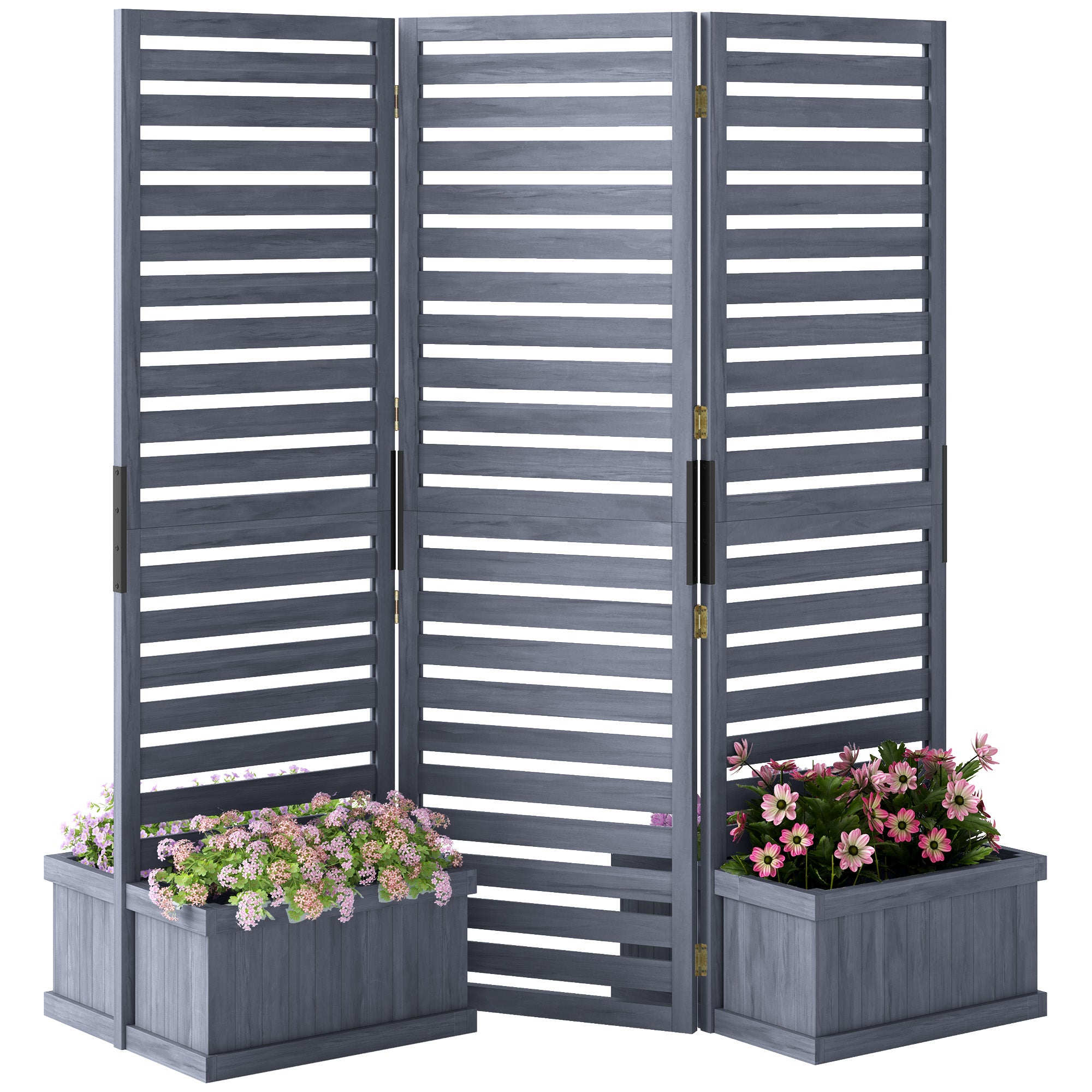 Outdoor Privacy Screen Wood Privacy Panel with 4 Planter Boxes, Raised Bed with 3 Panels, Drainage Holes Side Awnings at Gallery Canada