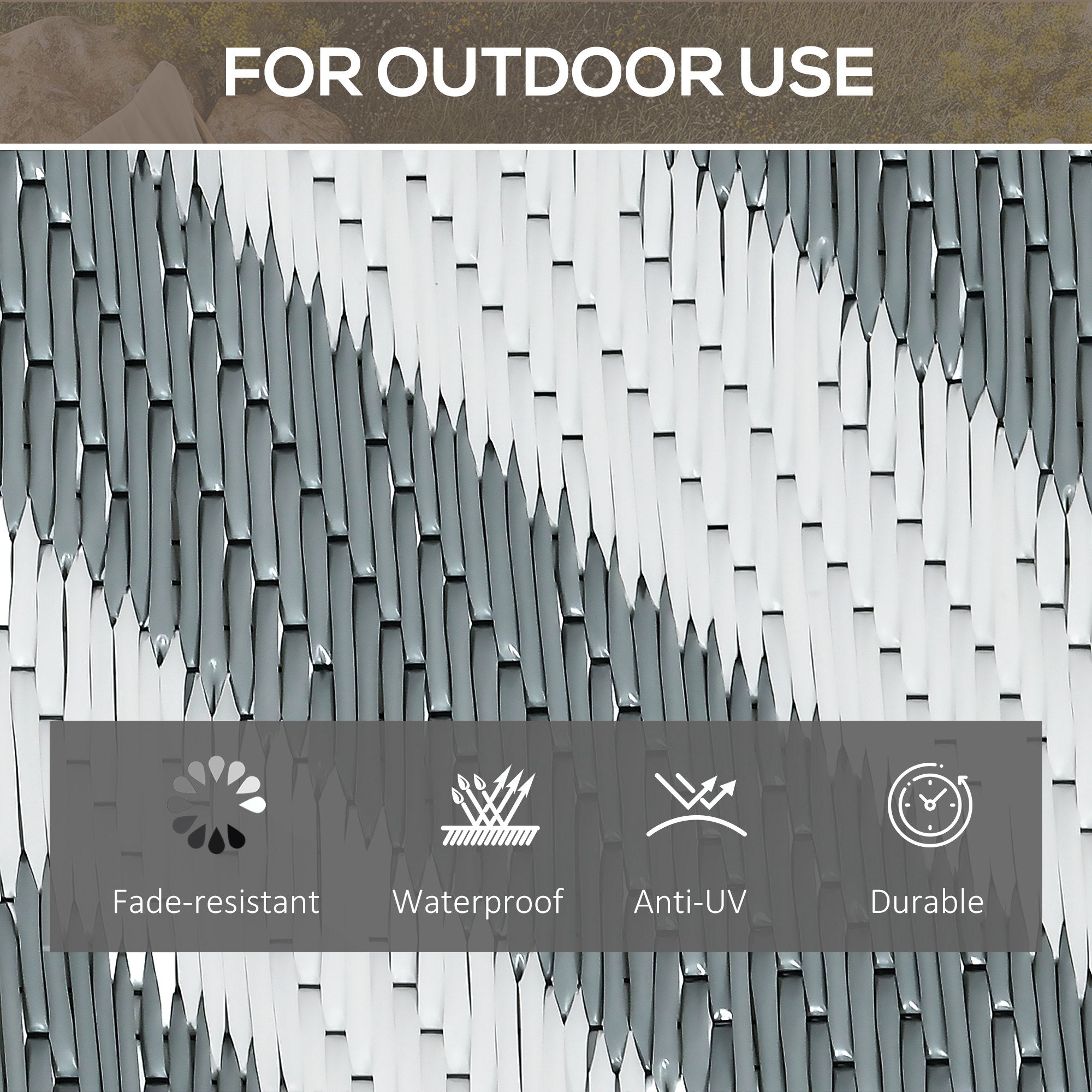 Reversible Outdoor RV Rug, Patio Floor Mat, 5' x 8' Plastic Straw Rug for Backyard, Deck, Beach, Camping, Grey &; White Garden Decor at Gallery Canada