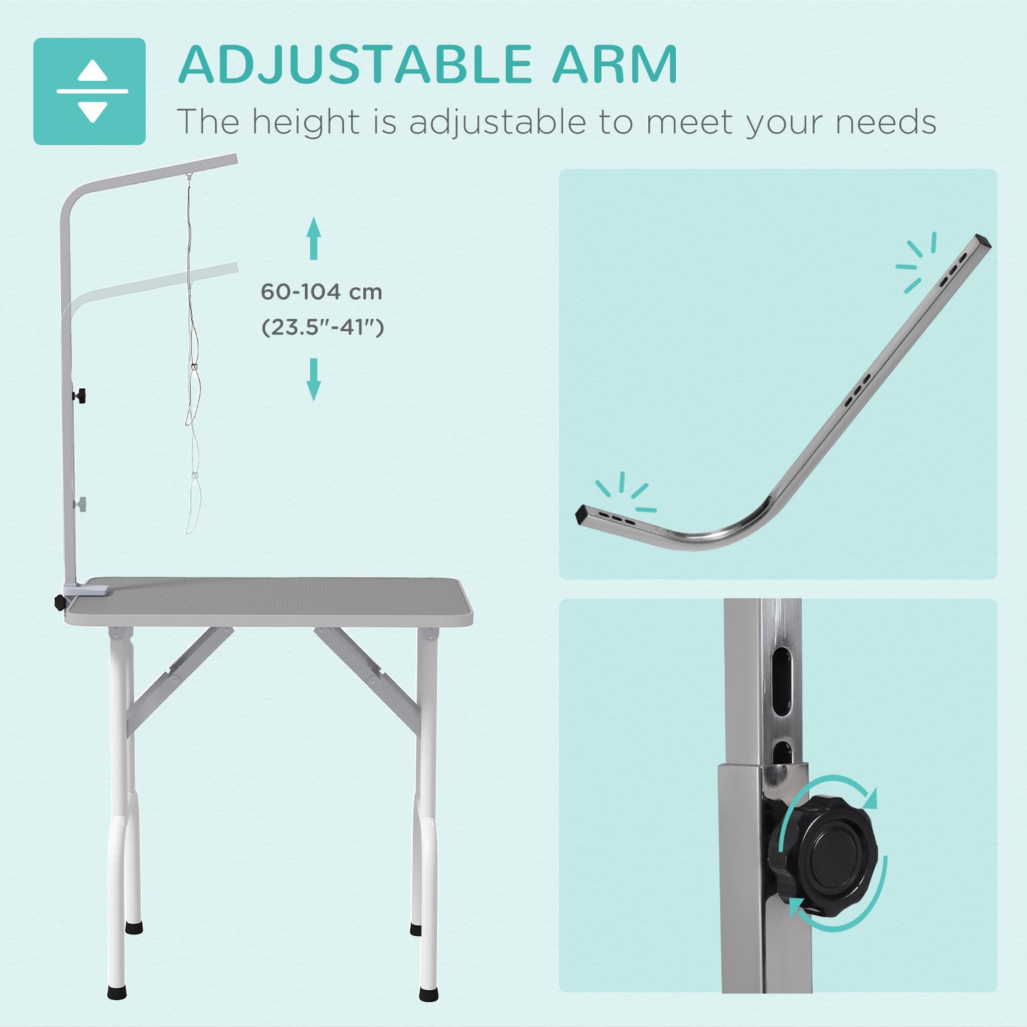 Foldable Pet Grooming Table for Dogs Cats with Adjustable Arm, Non-slip Surface, Grey Dog Grooming Tables   at Gallery Canada