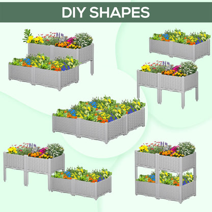 4-piece Raised Garden Bed PP Raised Flower Bed Vegetable Herb Grow Box Stand Grey Elevated Garden Beds   at Gallery Canada