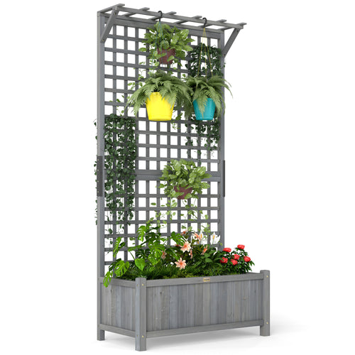 Wood Planter with Trellis for Vine Climbing, Raised Garden Bed, Privacy Screen for Backyard, Patio, Deck, Dark Grey