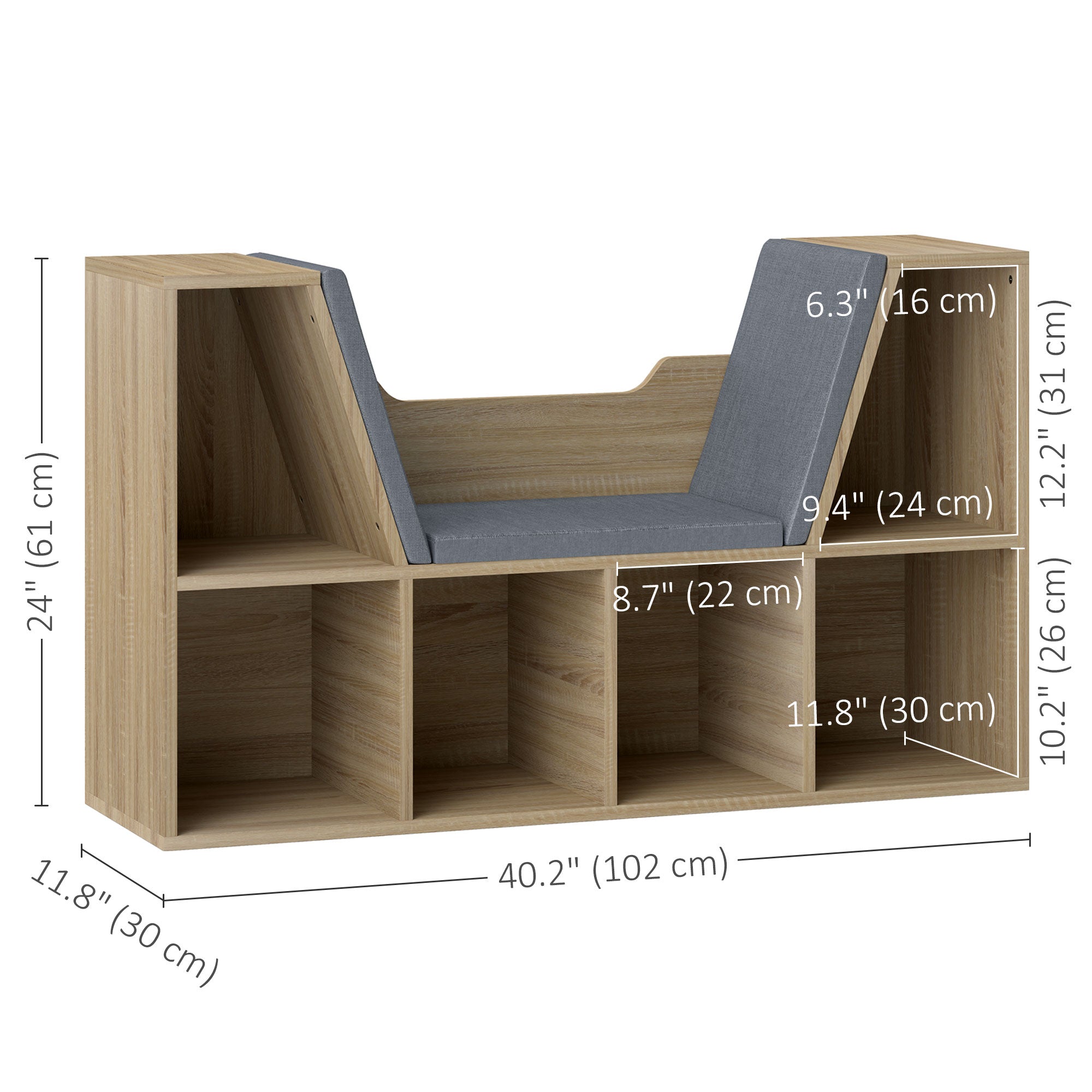 6-Cubby Bookcase with Seat Cushion, Cube Storage Shelf with Reading Nook for Home Office, Study, Oak Bookshelves & Bookcases at Gallery Canada