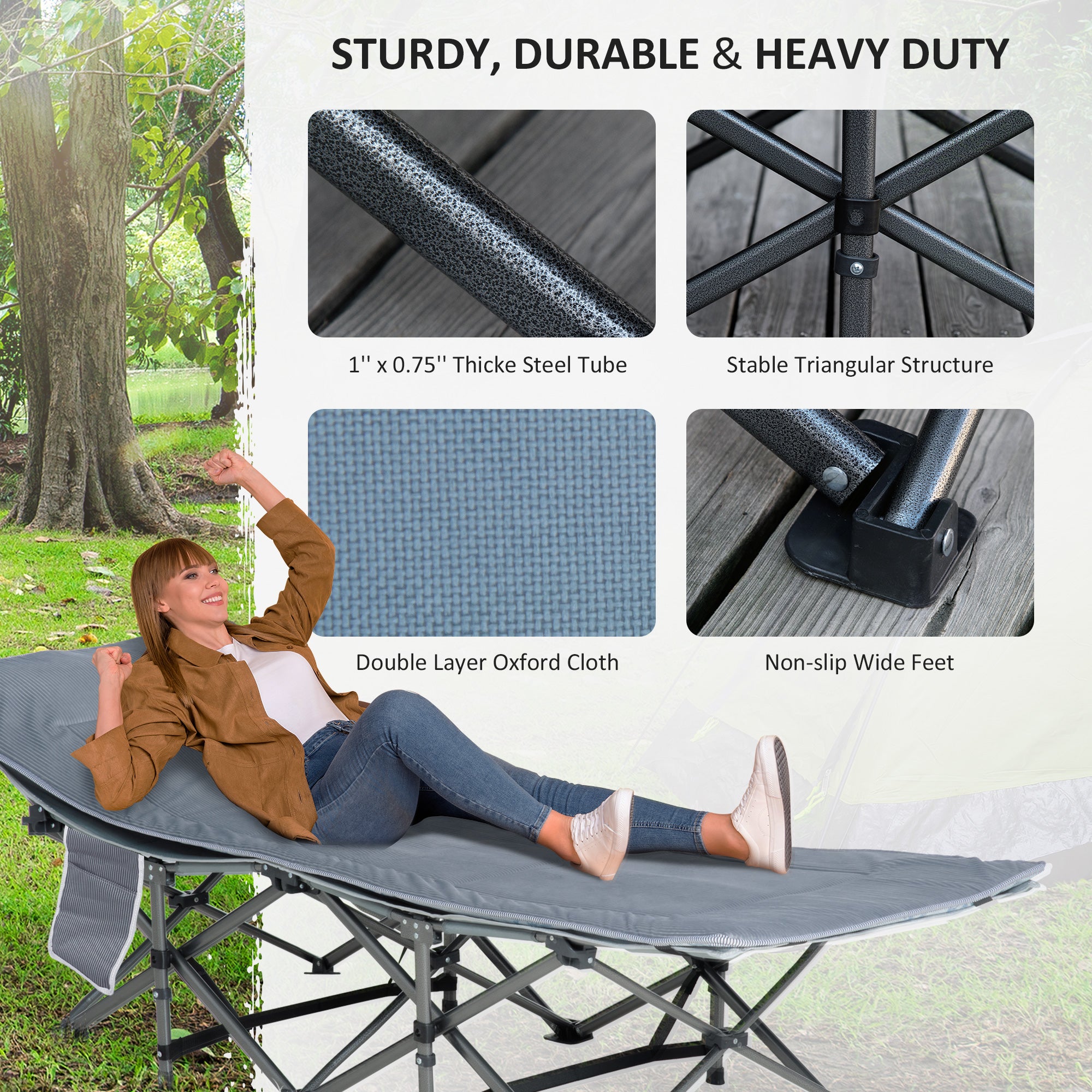 Folding Camping Cot with Mattress &; Pillow, Double Layer Oxford Heavy Duty Sleeping Cot with Carry Bag Dark Grey Camping Cots at Gallery Canada