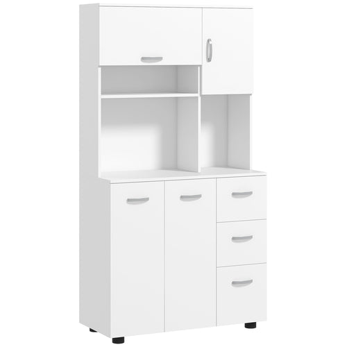 Freestanding Kitchen Microwave Cabinet Tall Cabinet with Doors Drawers Shelves, White