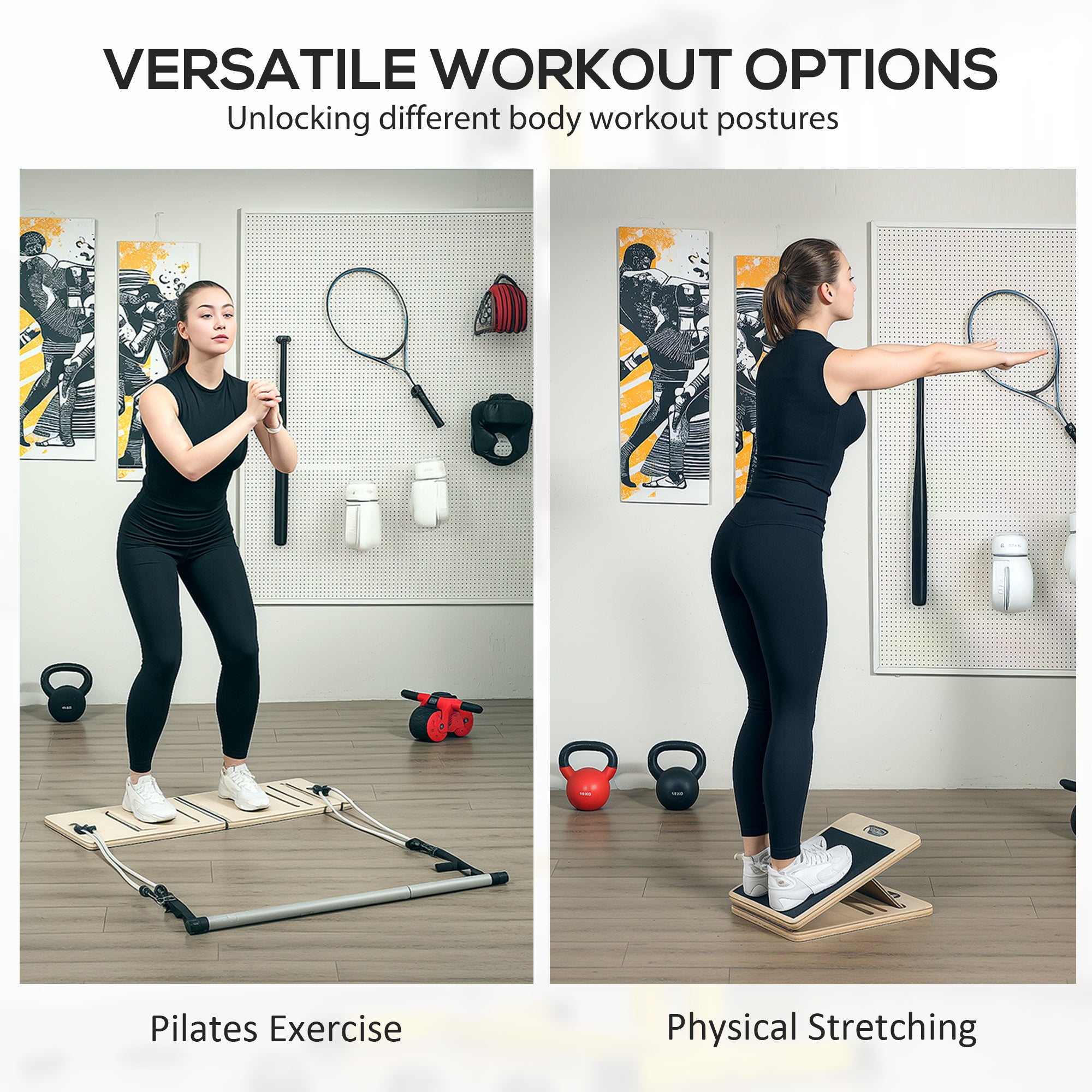 Pilates Bar Kit with Resistance Bands and Foldable Calf Stretch Board, Pilates Equipment for Full Body Workouts, Grey More-Strength Training Equipment at Gallery Canada