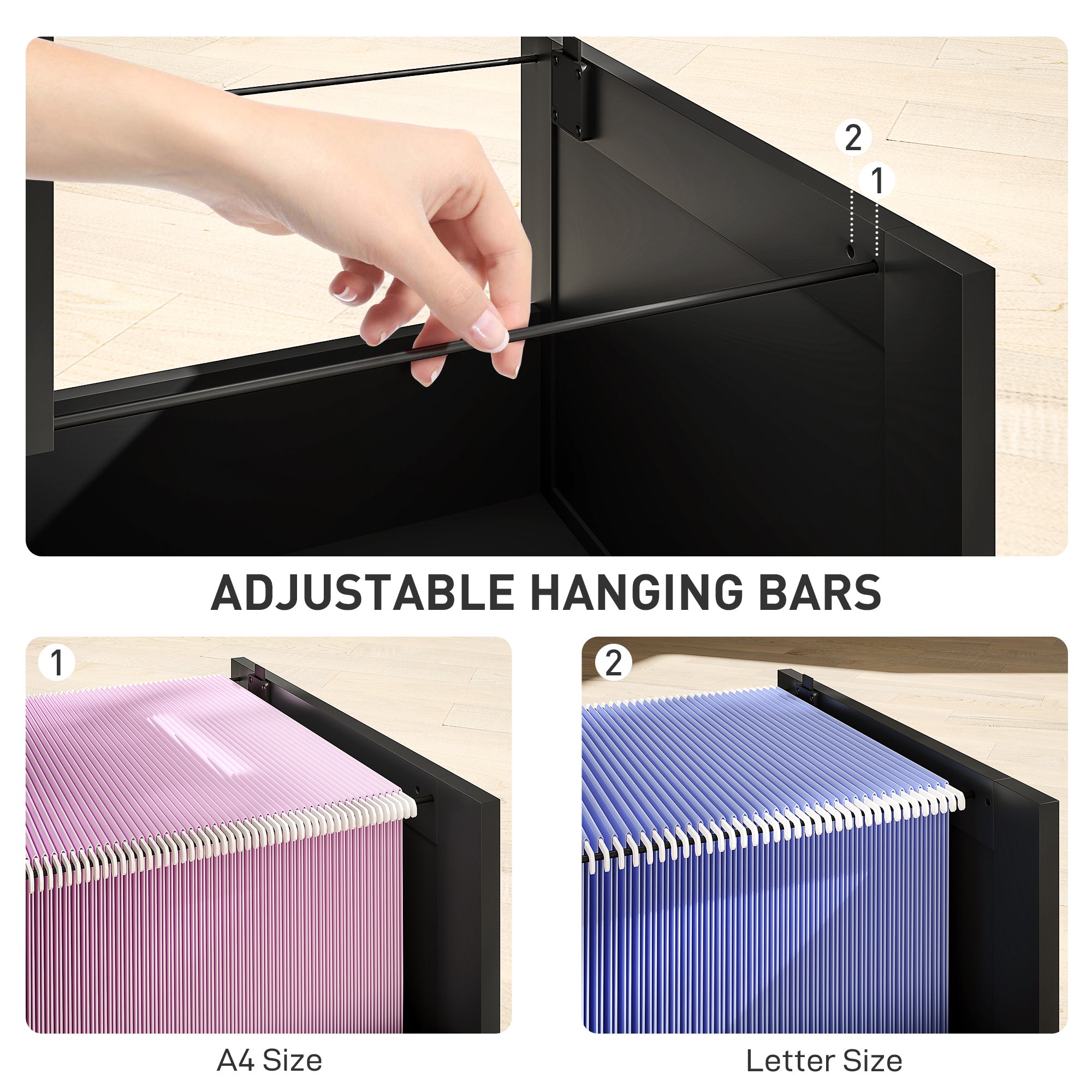 3 Drawer Filing Cabinet with Lock, Office Storage Cabinet with Adjustable Hanging Bars for A4 Letter Size Files, Black Office Cabinets & Cupboards at Gallery Canada