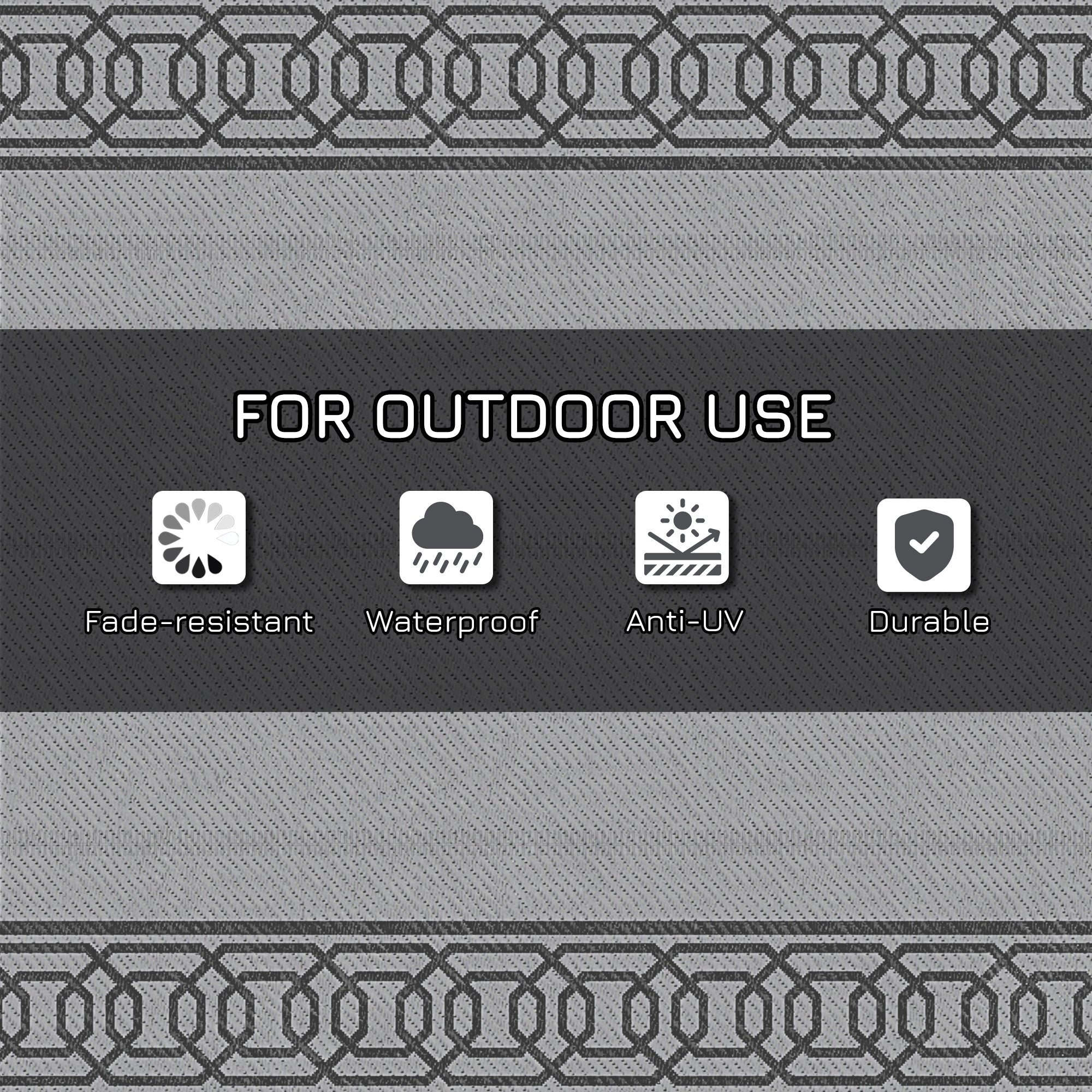Portable Outdoor Rug with Carrying Bag, 9' x 18' Reversible Mat, Waterproof Plastic Straw RV Rug for Backyard, Deck, Picnic, Beach, Camping, Black and Grey Outdoor Reversible Rugs at Gallery Canada