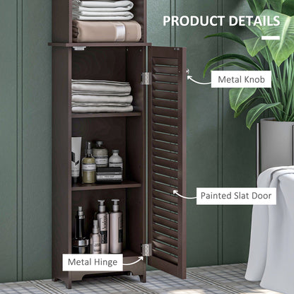 Tall Bathroom Storage Cabinet, Freestanding Linen Tower with 3-Tier Open Adjustable Shelf and Cupboard, Dark Brown Bathroom Cabinets   at Gallery Canada