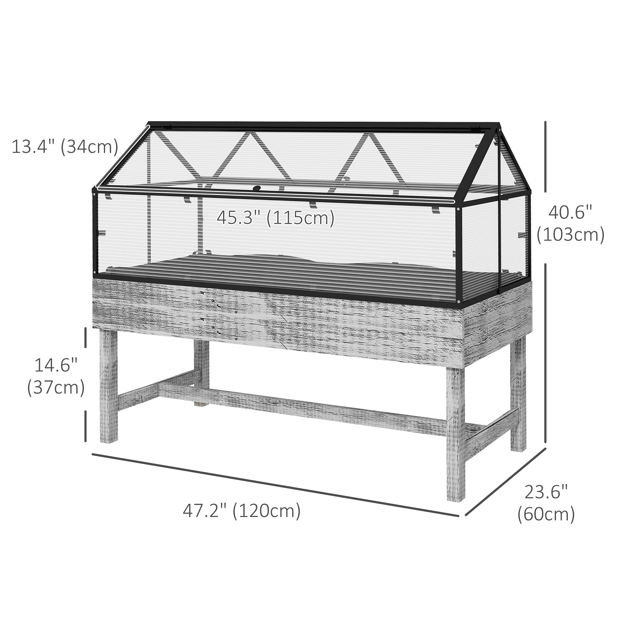 Wood Elevated Planter Box with Cold Frame Greenhouse, Raised Garden Bed for Vegetables, Flowers, Herbs, Distressed Grey Raised Garden Beds   at Gallery Canada