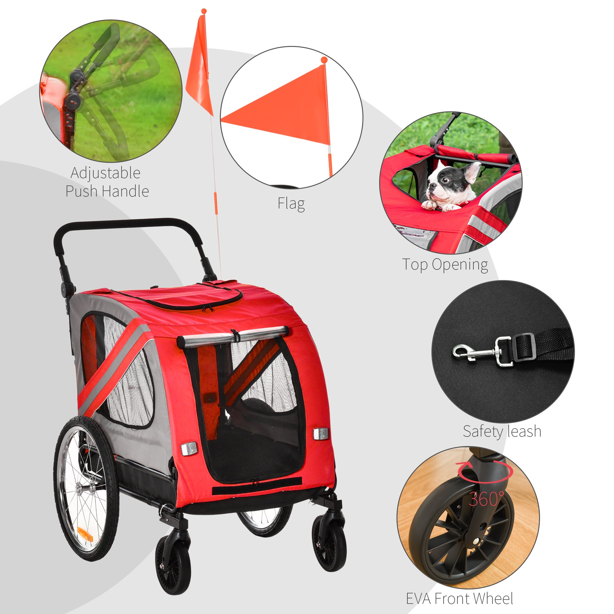 Dog Bike Trailer, 2-in-1 Dog Wagon Pet Stroller for Travel with Universal Wheel Reflectors Flag, for Small and Medium Dogs, Red Dog Bike Trailers & Strollers at Gallery Canada