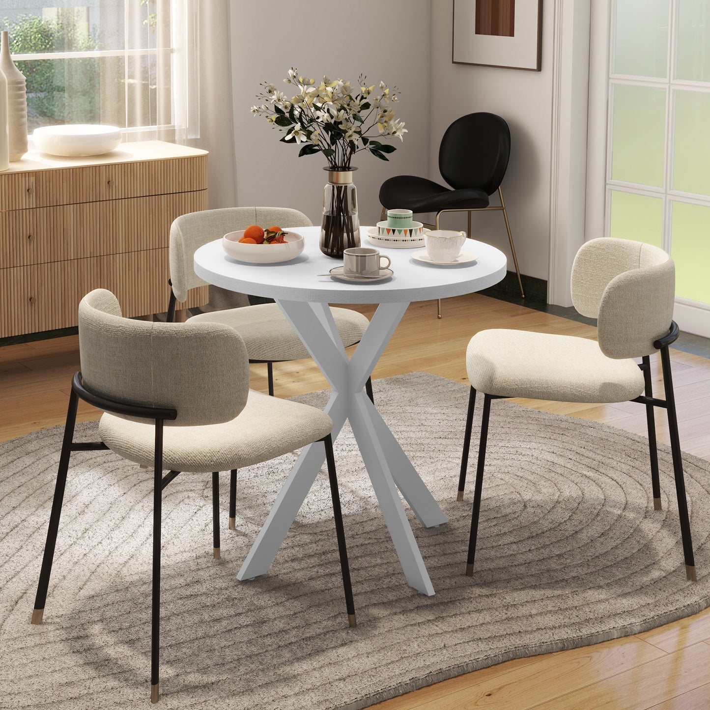 29" Dining Table, Contemporary Round Kitchen Table with Steel Legs, White Dining Tables Multi Colour  at Gallery Canada