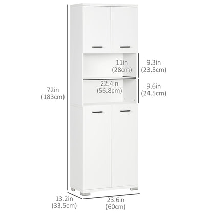 Bathroom Cabinet, Freestanding Linen Cabinet with Open Shelves and Cupboards, 23.6"x13.2"x72", White Bathroom Cabinets   at Gallery Canada