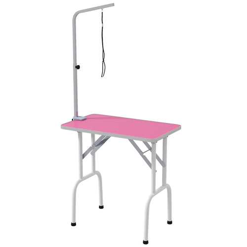 Foldable Pet Grooming Table for Dogs Cats with Adjustable Arm, Non-slip Surface, Pink