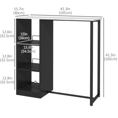 Bar Table with Wine Rack, High Pub Table with 3 Storage Shelves and Faux Marble Top, Bar Height Table for Home Bar, Kitchen, White Bar Tables & Dining Tables   at Gallery Canada