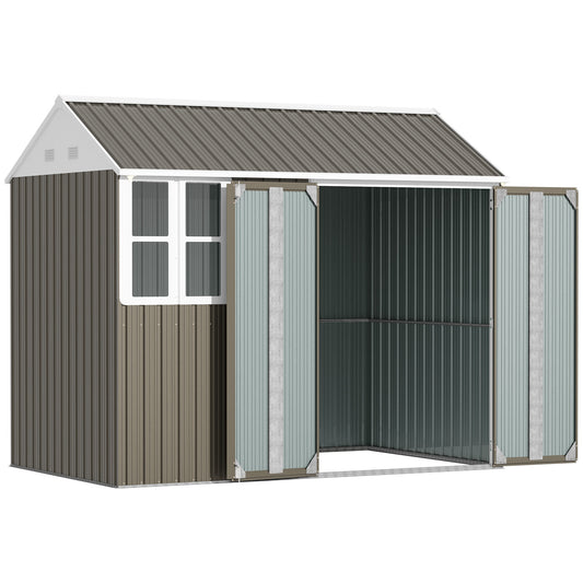 8.5' x 5.5' Metal Garden Storage Shed, Outdoor Tool Storage House with Lockable Door, Vents, Sloped Roof, Light Grey Sheds   at Gallery Canada