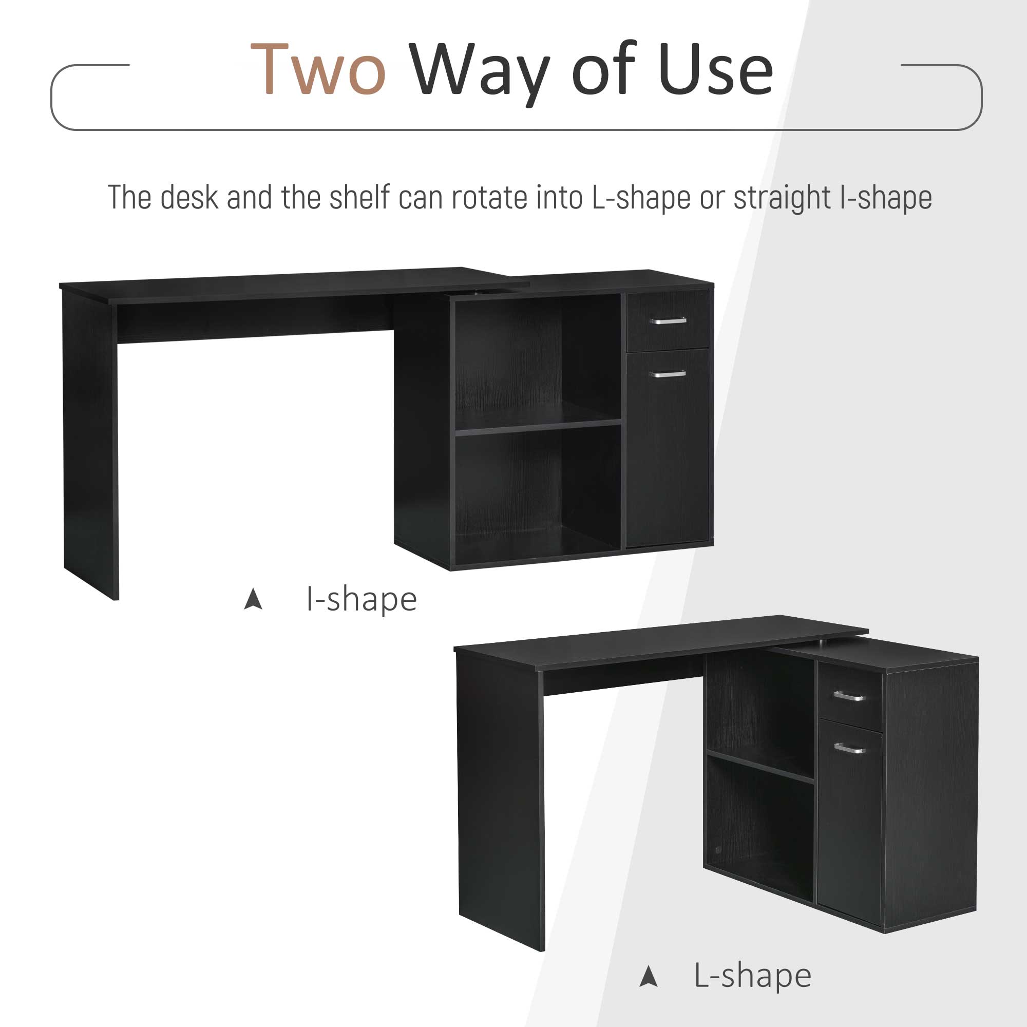 360° Rotating Home Office Corner Desk Storage Shelf Cabinet Black Writing Desks   at Gallery Canada