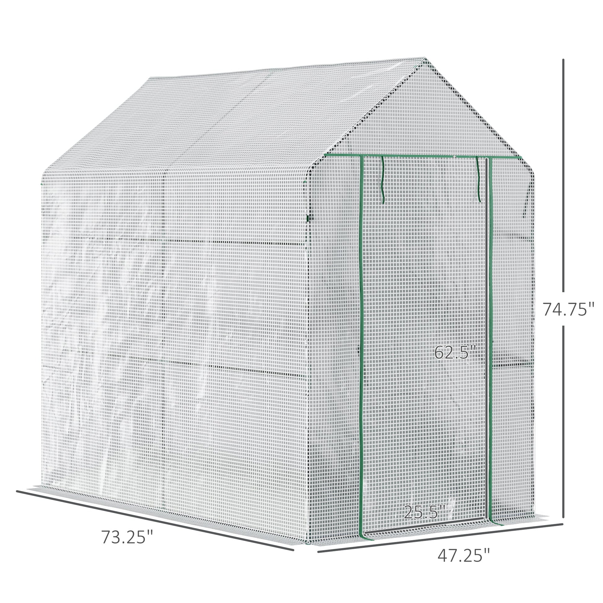 73" x 47" x 75" Walk-in Greenhouse Outdoor Portable Plant Flower Growth Warm House Garden Tunnel Shed with Roll-up Door and 4 Shelves, White Walk In Greenhouses   at Gallery Canada