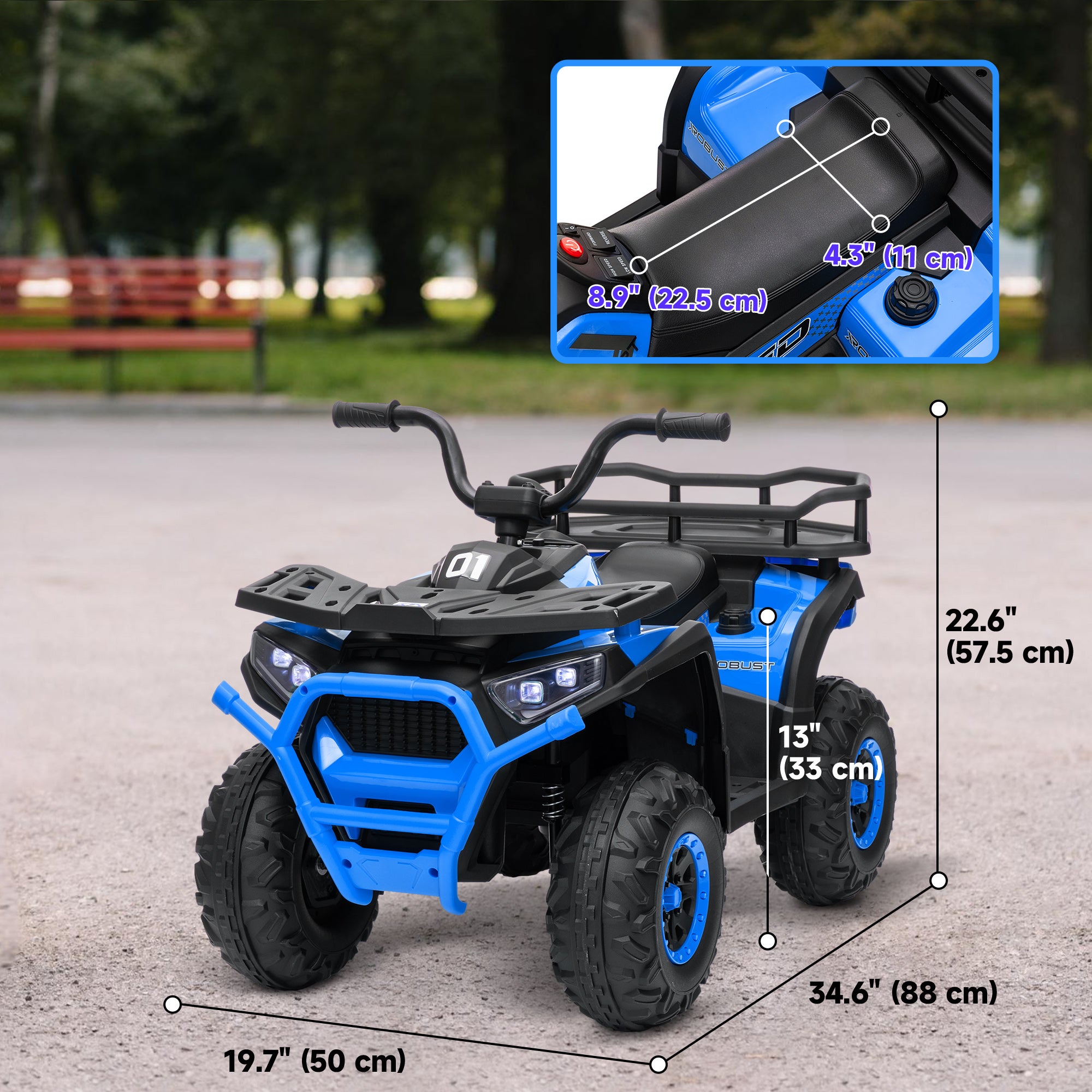 Kids ATV, 12V Battery Powered Electric Ride on Toy w/ Spring Suspension, Storage Basket, High &; Low Speed, Blue Electric Ride On Toys at Gallery Canada