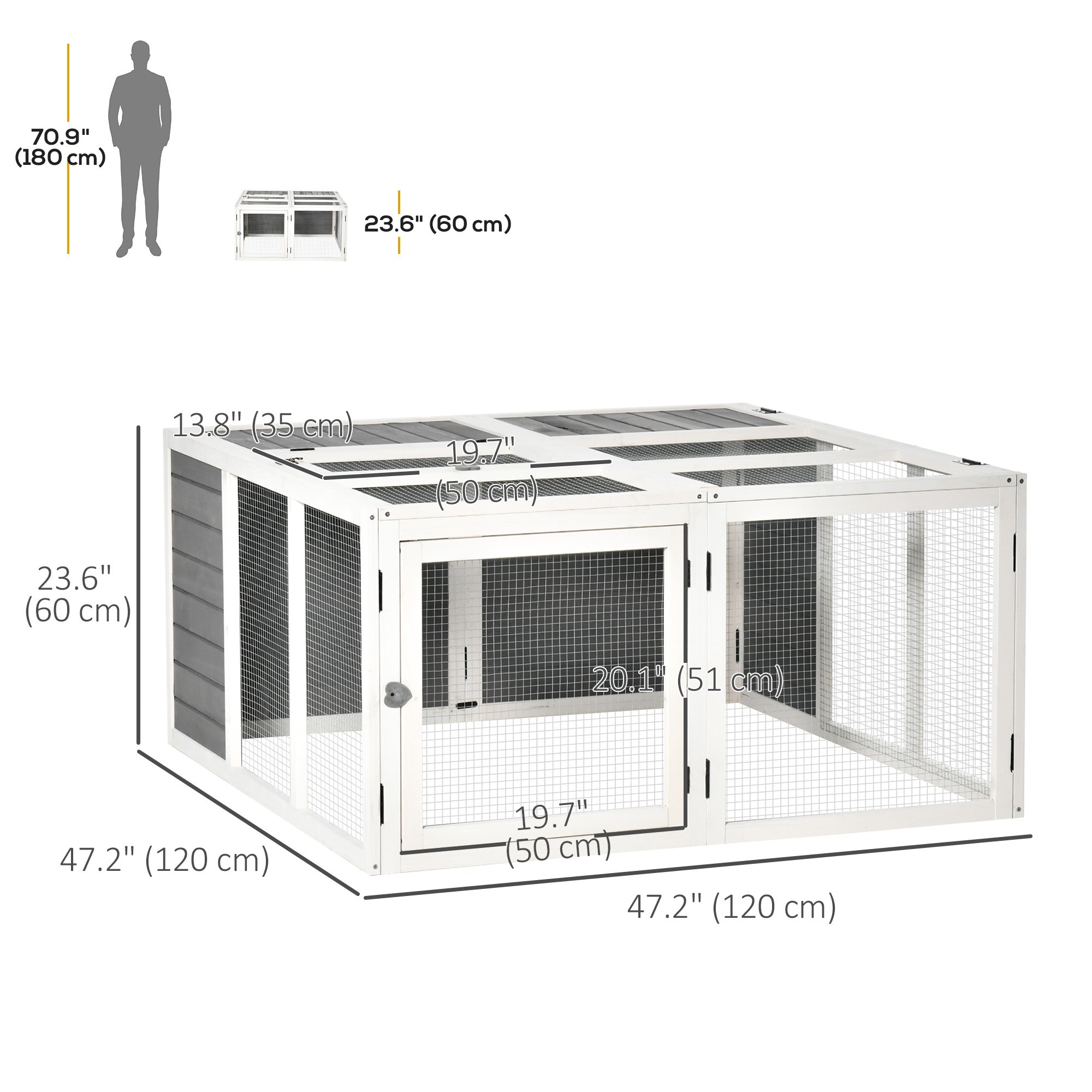 Rabbit Hutch with Openable Foldable Top, Door, for 1-4 Rabbits, for Outdoor, Backyard, Garden, Grey Rabbit Hutch at Gallery Canada