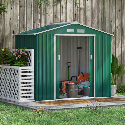 7' x 4' x 6' Garden Storage Shed Outdoor Patio Metal Tool Storage House w/ Foundation Kit and Double Doors Green