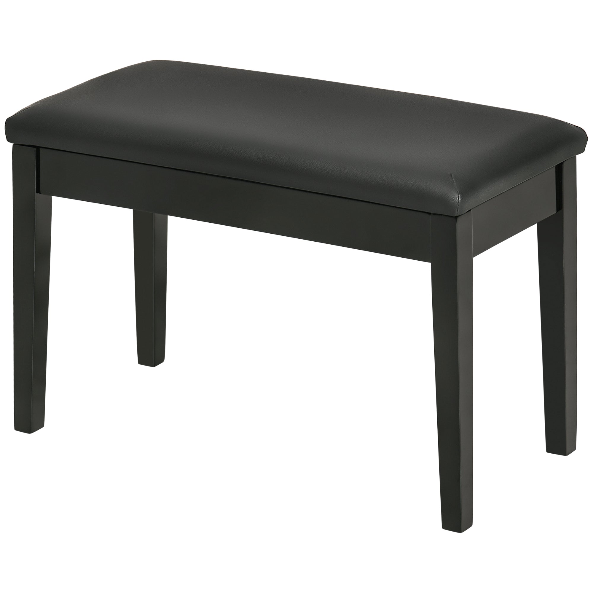 Classic Piano Bench Stool, PU Leather Padded Keyboard Seat with Rubber Wood Legs and Music Storage Compartment, Smooth Seat, Black Piano Benches at Gallery Canada