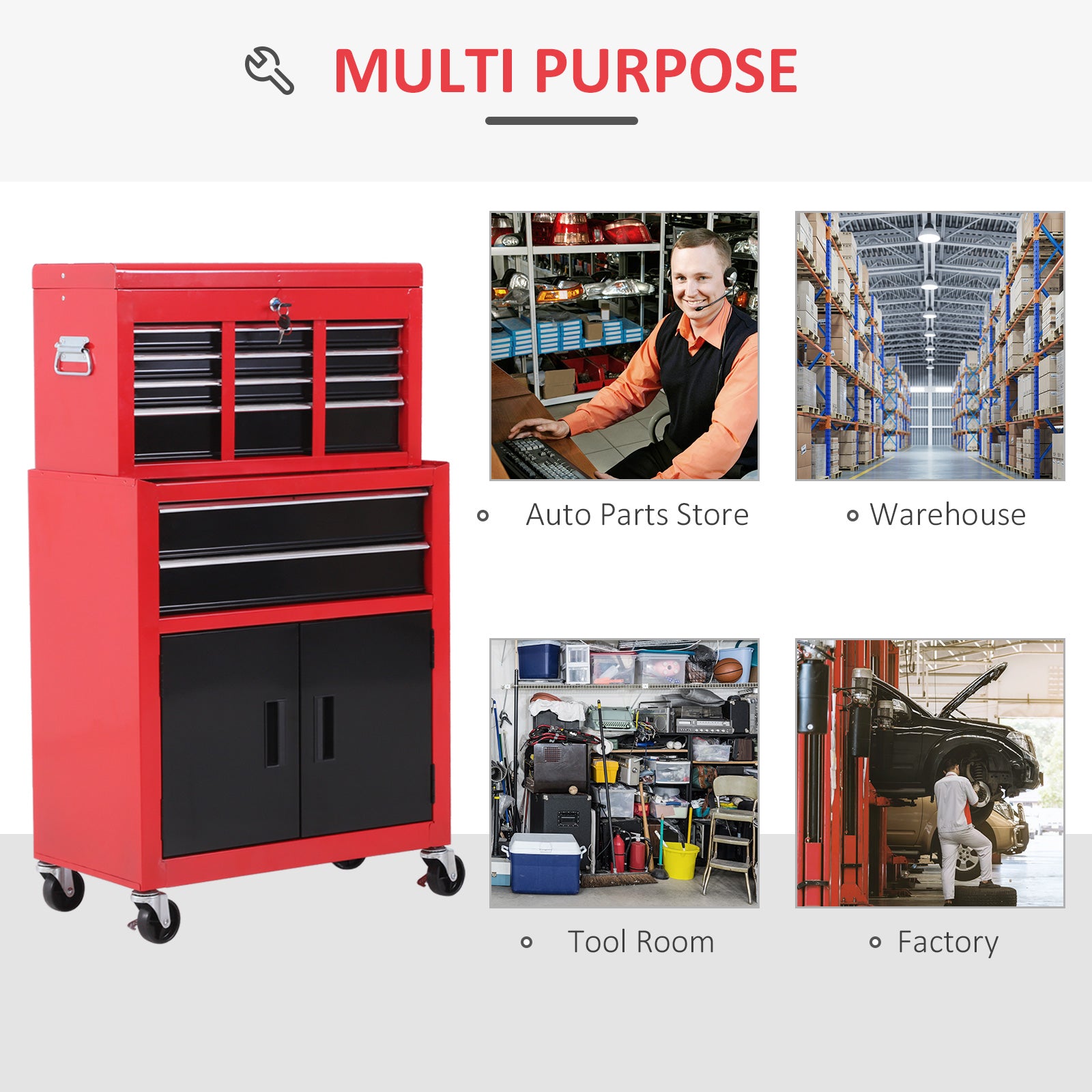 Rolling Tool Chest with Wheels and Drawers, 6-Drawer Tool Storage Cabinet, Detachable Organizer Tool Box Combo, Mobile Lockable Toolbox for Workshop Mechanics Garage Tool Organizers at Gallery Canada