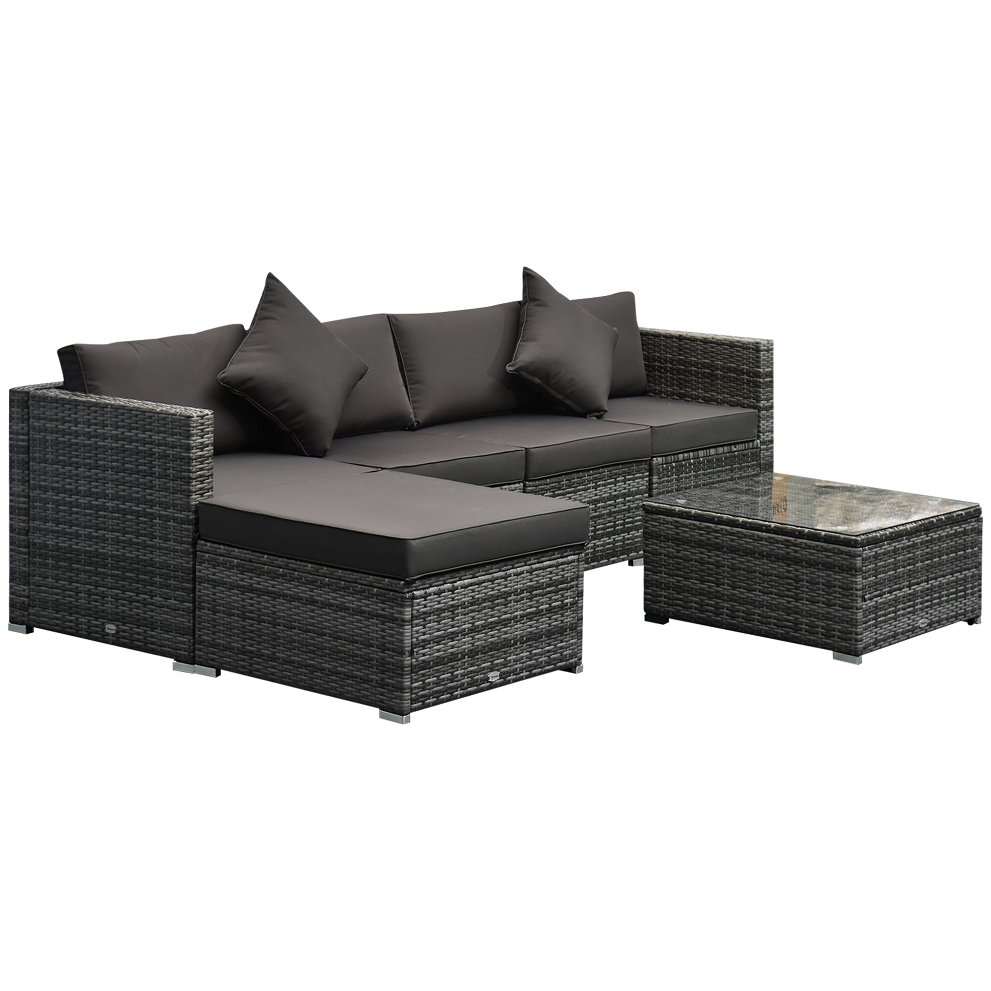 6 Pieces Outdoor PE Rattan Wicker Patio Furniture Sofa Set with Thick Cushions, Deluxe Garden Sectional Couch with Glass Top Table, Mixed Grey and Charcoal Patio Furniture Sets Grey at Gallery Canada