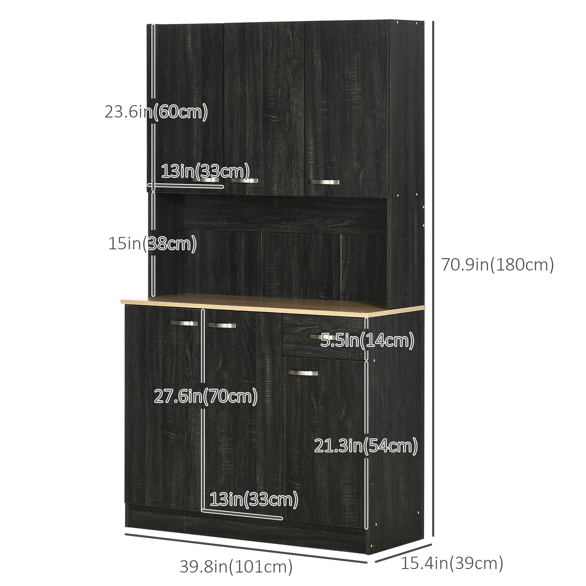 71" Modern Buffet with Hutch, Standing Kitchen Hutch with Storage Cabinets, Drawer, Open Space with Microwave Stand, Black Kitchen Pantry Cabinets   at Gallery Canada