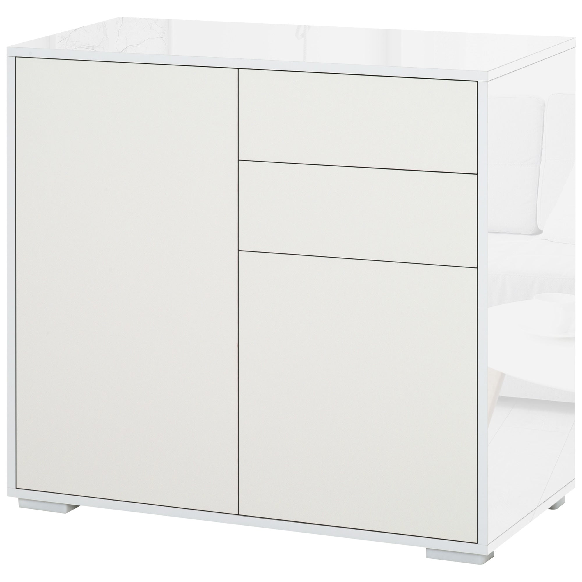 High Gloss Buffet Sideboard with 2 Drawers, 2 Doors and Adjustable Shelf, Kitchen Storage Cabinet with Push Open Design, White Bar Cabinets White, High Gloss White at Gallery Canada