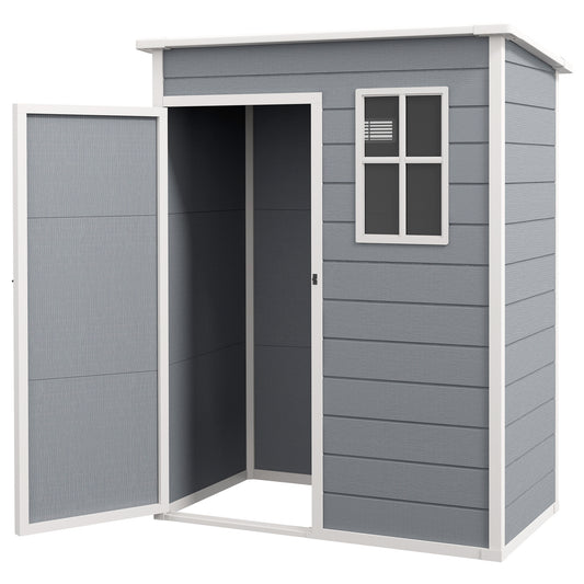 5 x 3FT Garden Shed with Floor, Outdoor Storage Shed with Lockable Door, Window and Vent for Backyard, Patio, Grey