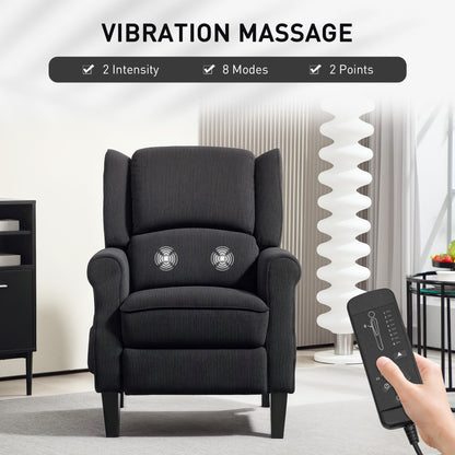 Push Back Recliner Chair, Vibration Massage Recliner for Living Room with Extendable Footrest, Remote, Pocket, Black Sofas & Reclining Chairs at Gallery Canada