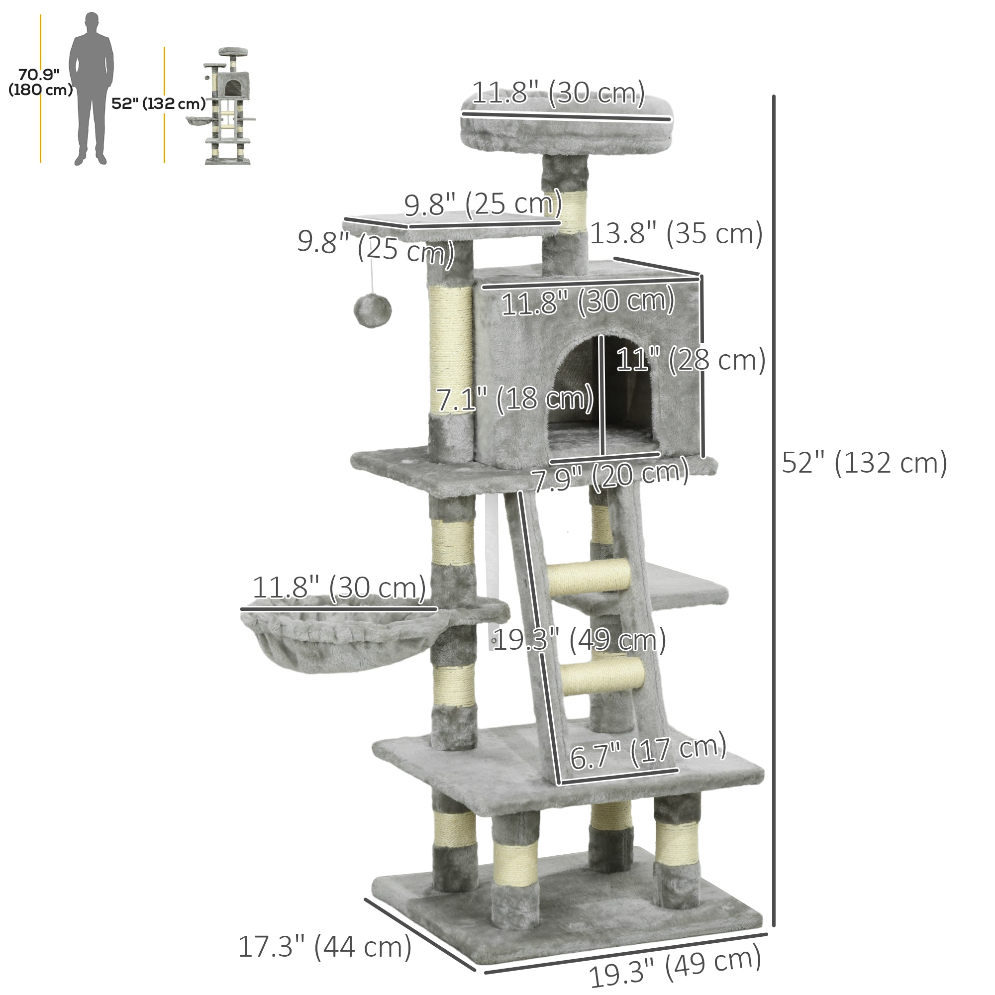 49 Inch Large Cat Tree for Indoor Cats, Light Grey Cat Towers   at Gallery Canada