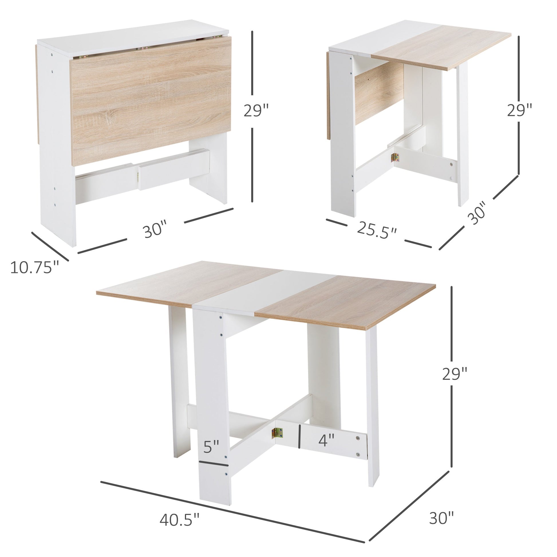 Drop Leaf Dining Table Wood Folding Table Multi-Use Side Table Dining Desk Space Saving Table, White/Oak Bar Tables & Dining Tables Oak and White  at Gallery Canada