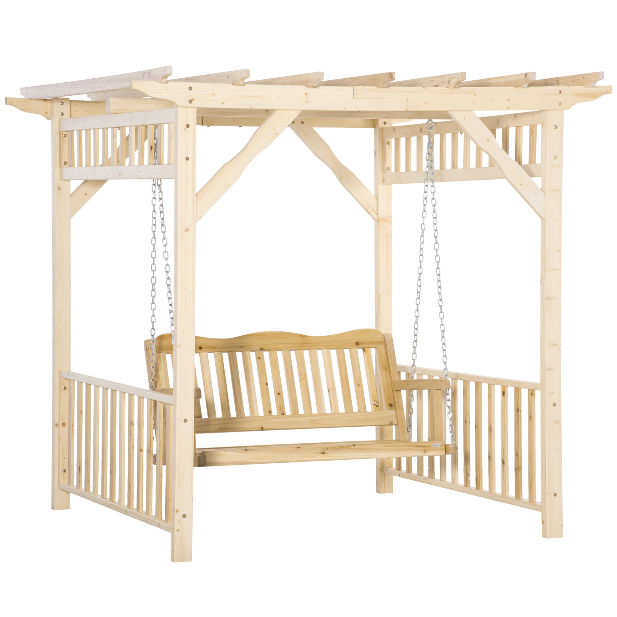 Patio Swing Chair with Pergola, 2-Person Wooden Gazebo Swing Bench Sun Shelter for Garden, Poolside, Backyard, Deck Patio Swings with Stand Natural at Gallery Canada