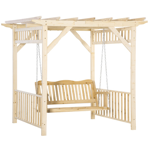 Patio Swing Chair with Pergola, 2-Person Wooden Gazebo Swing Bench Sun Shelter for Garden, Poolside, Backyard, Deck