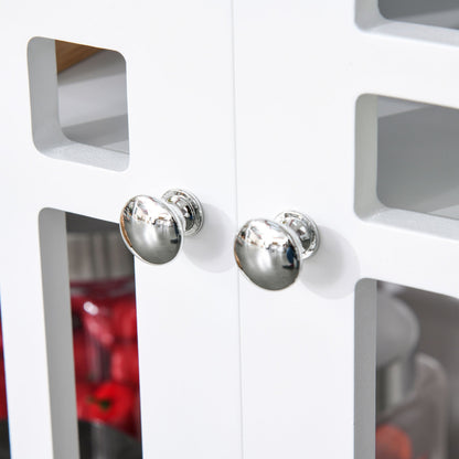 Storage Cabinet with Fretwork Doors and Shelf, Modern Freestanding Sideboard, Buffet, White Storage Cabinets   at Gallery Canada