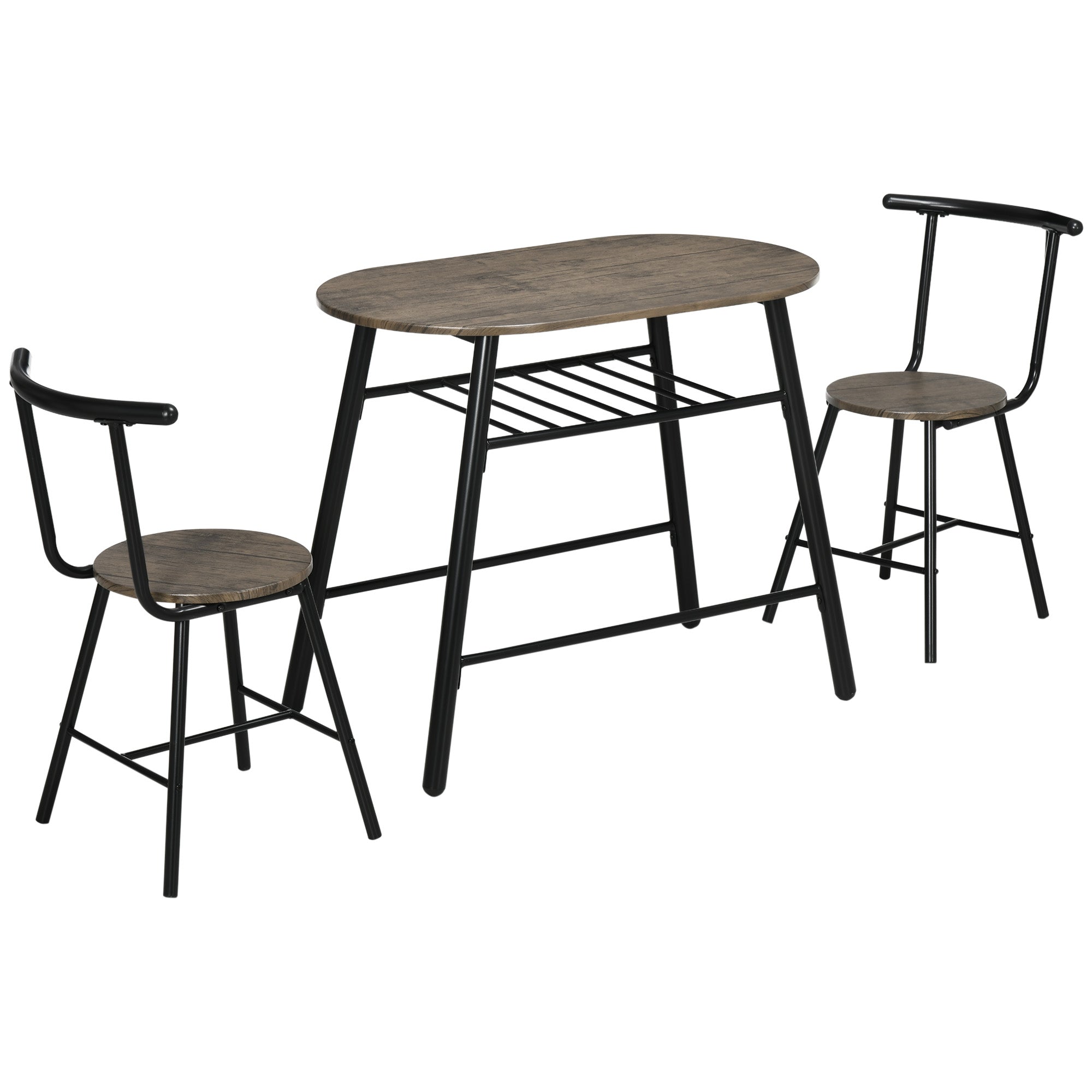 Oval 3-Piece Dining Table Set with Wine Rack, Metal Frame, 2 Chairs, Black/Brown Bar Sets Black & Brown  at Gallery Canada