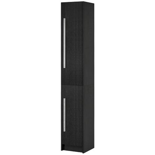 Freestanding Tall Bathroom Storage Cabinet with Adjustable Shelves, Bathroom Organizer, Black Wood Grain