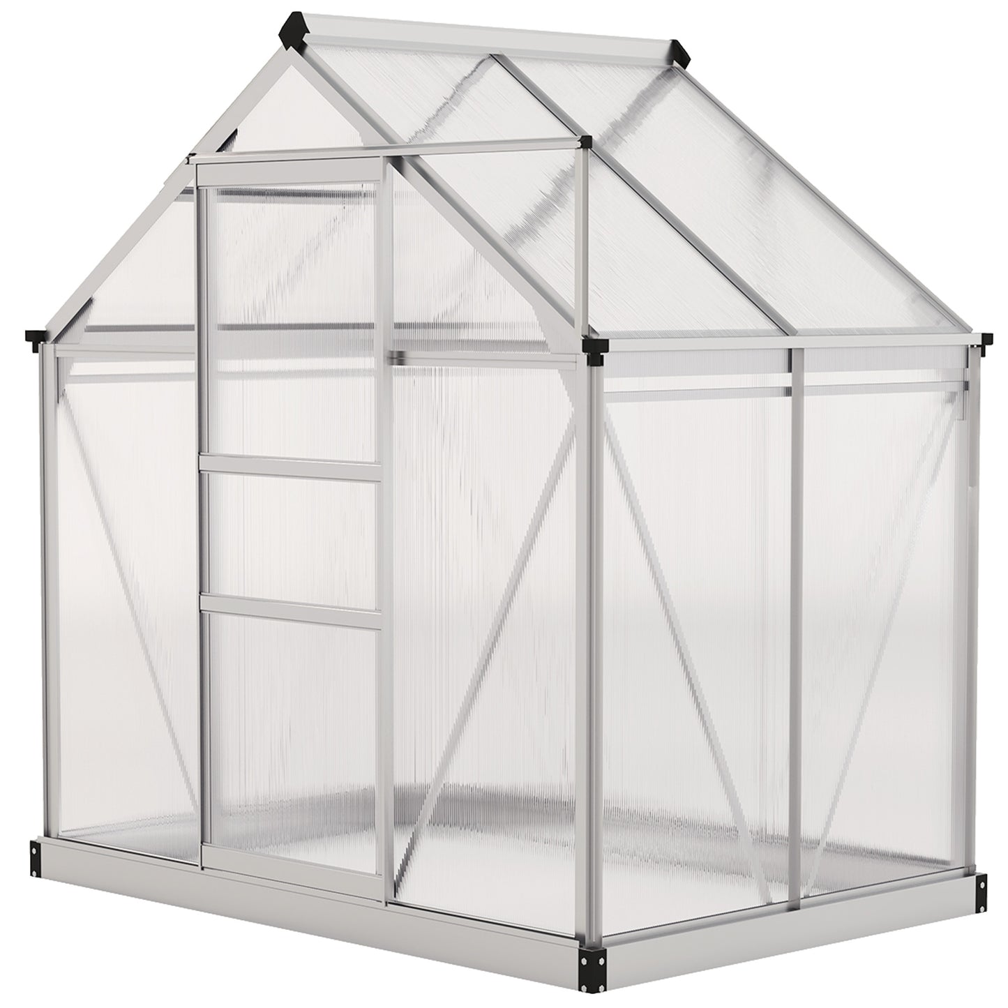 6' x 4' x 6.6' Polycarbonate Greenhouse, Walk-In Green House Kit Garden, Plants Grow, Galvanized Sheet Aluminum Frame with Rain Gutter, Vent and Sliding Door, Silver Walk In Greenhouses at Gallery Canada