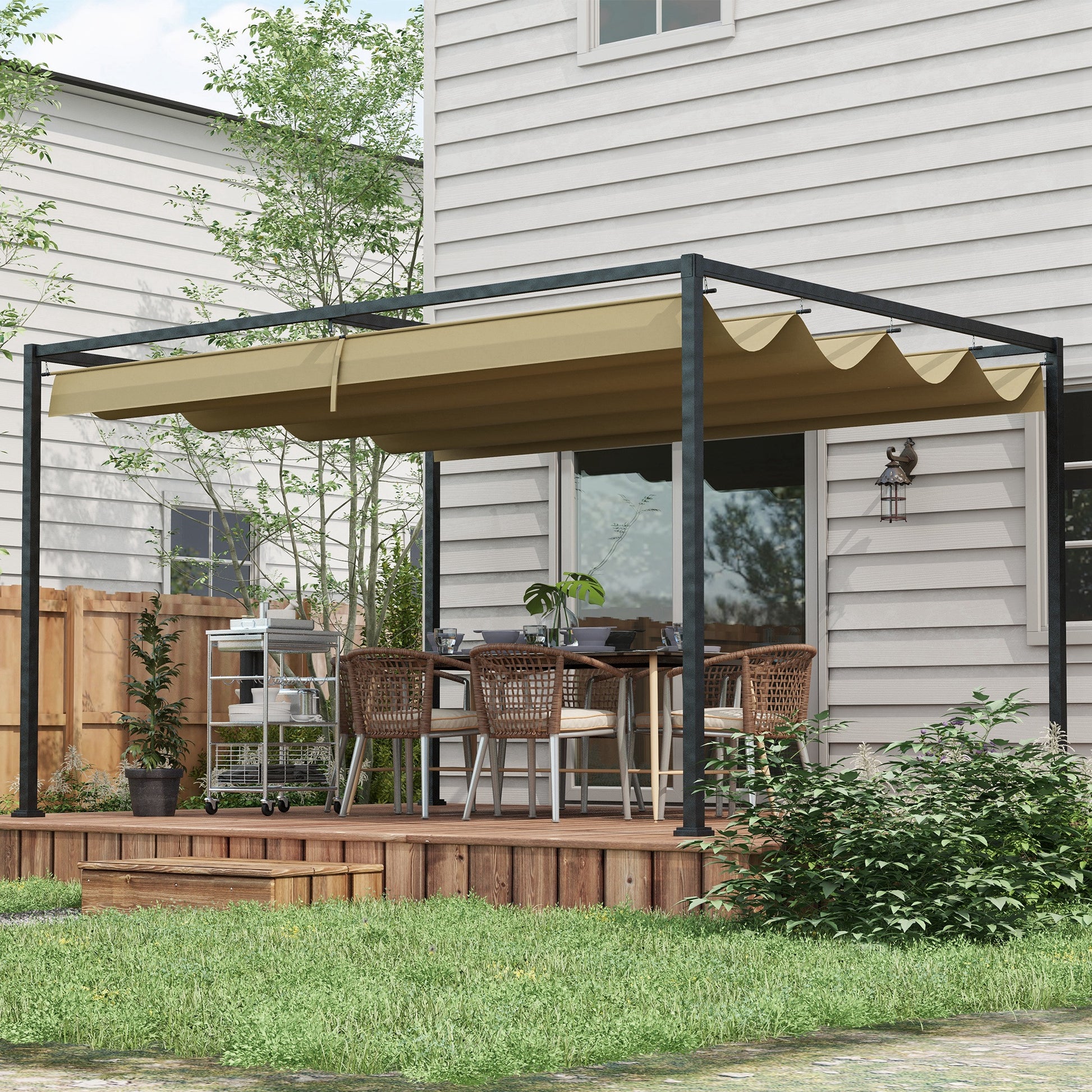 13' x 10' Patio Pergola with Retractable Canopy, Outdoor Sun Shelter, Yard Shade, Khaki Pergolas Multi Colour at Gallery Canada