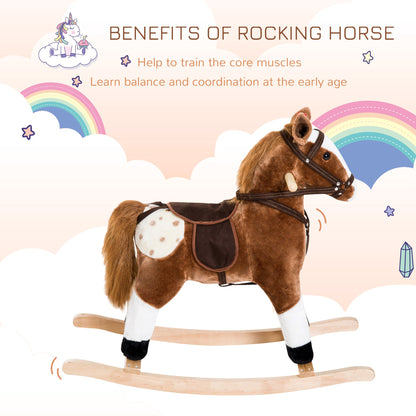 Rocking Horse Plush Pony Children Kid Ride on Toy w/ Realistic Sound (Brown) Rocking Horses   at Gallery Canada