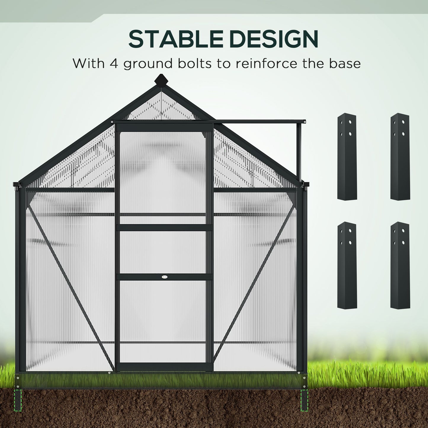 6' x 10' x 6.6' Polycarbonate Greenhouse, Walk-In Green House Kit Garden, Plants Grow, Galvanized Sheet Aluminum Frame with Rain Gutter, Vents and Sliding Door, Grey Walk In Greenhouses at Gallery Canada