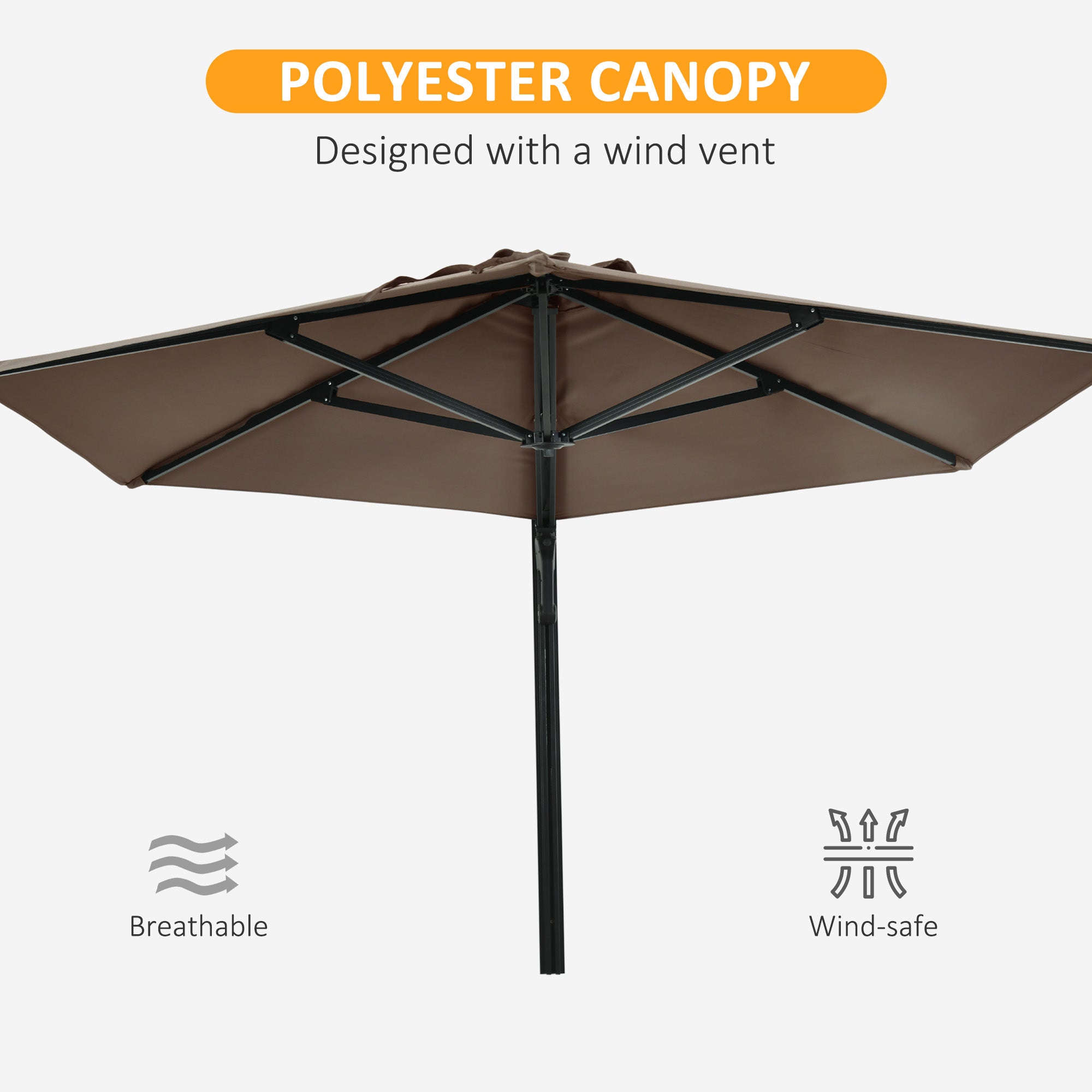 8 ft Wall Mounted Umbrella with 180° Rotatable Canopy, Patio Wall Parasol for Outdoor, Garden, Balcony, Yard, Khaki Sun Umbrellas at Gallery Canada